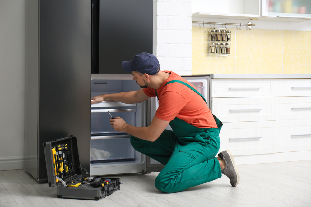 Technician inspecting appliance